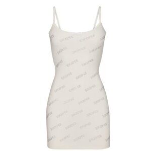 SKIMS Rhinestone Logo Pointelle Mini Slip Dress White XL